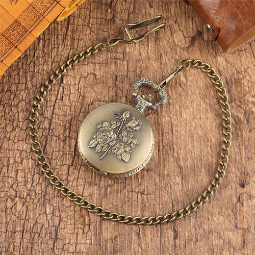 Vintage Arabic Numerals Flower Lady Quartz Pocket Watch Pendant Necklace Chain - Picture 6 of 6
