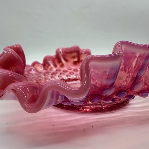 Vintage Fenton Opalescent Cranberry Hobnail Candy Dish Set of 2 - Picture 7 of 12