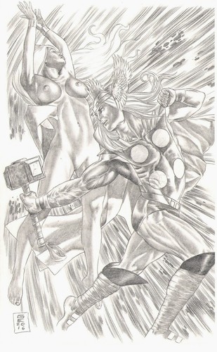 Thor and Storm by Gene Espy - Original Comic Art Drawing Marvel X-Men 13x20