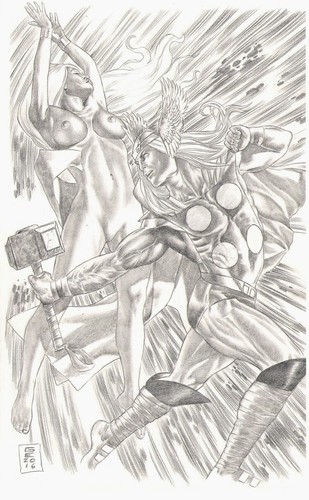 Thor and Storm di Gene Espy - Disegno fumetti originali Marvel X-Men 13x20 - Foto 1 di 2