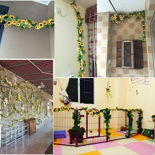2.4M Fake Artificial Sunflower Flowers Garland Ivy Silk Leaf Plants Garden Home - Picture 6 of 12