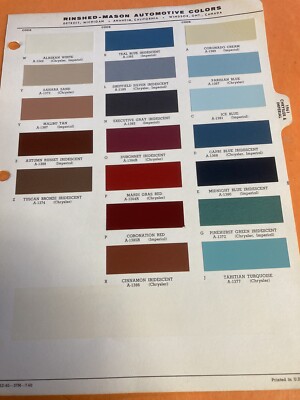 1961 CHRYSLER AUTOMOTIVE R & M, Exterior Paint Color Chip Chart Sheet ORIG
