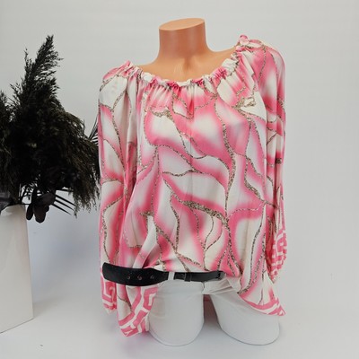 Italy Damen Bluse Carmen Tunika Langarm leichte Viskose Gr. 38 40 42 Rosa