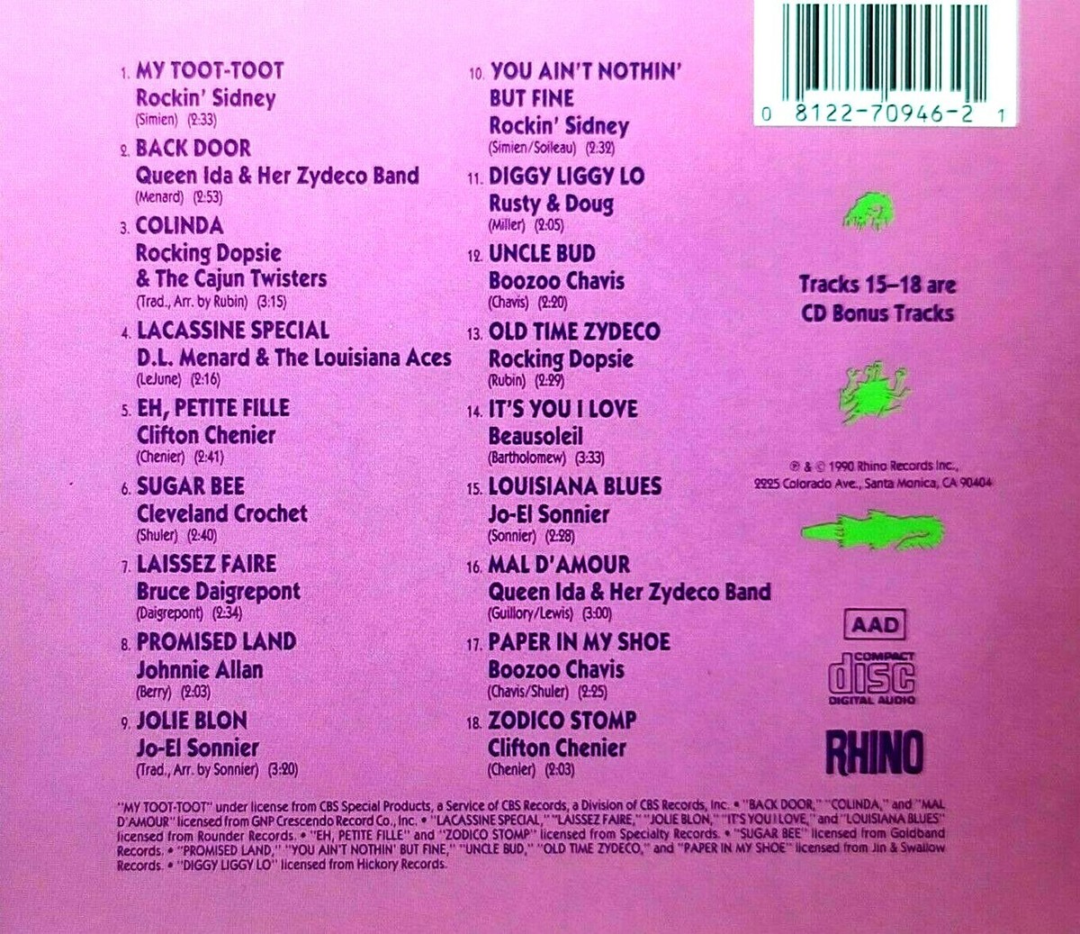 ALLIGATOR STOMP: CAJUN & ZYDECO CLASSICS - V/A - CD 1990 EXCELLENT