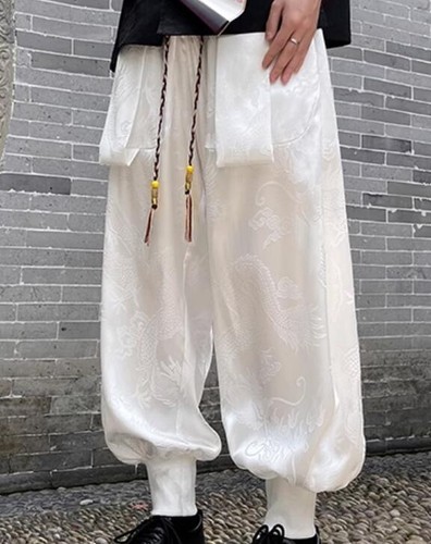 Men's Summer Casual Loose Thin Fashion Dragon Print Printed Lantern Trousers