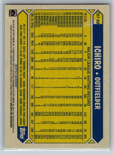 2022 Topps #T87-88 Ichiro Seattle Mariners FREE SHIP - Picture 2 of 2