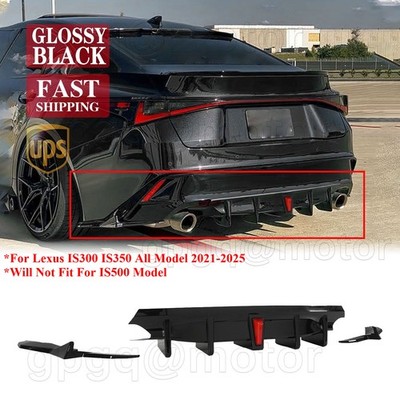 For Lexus IS300 IS350 21-2025 JDM Style Glossy Black Rear Bumper Diffuser W/ Led