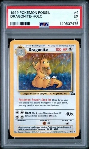 1999 Pokemon Fossil #4 Dragonite - Holo PSA 5 EX LOW POP