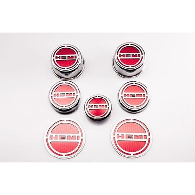 Chrome Cap Covers w/Mopar Blue Solid Vinyl HEMI Inlay for 08-19 Challenger 6.4L