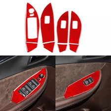 8Pcs Red Carbon Fiber Window Lift Switch Panel Cover For Chevrolet Impala 14-20
