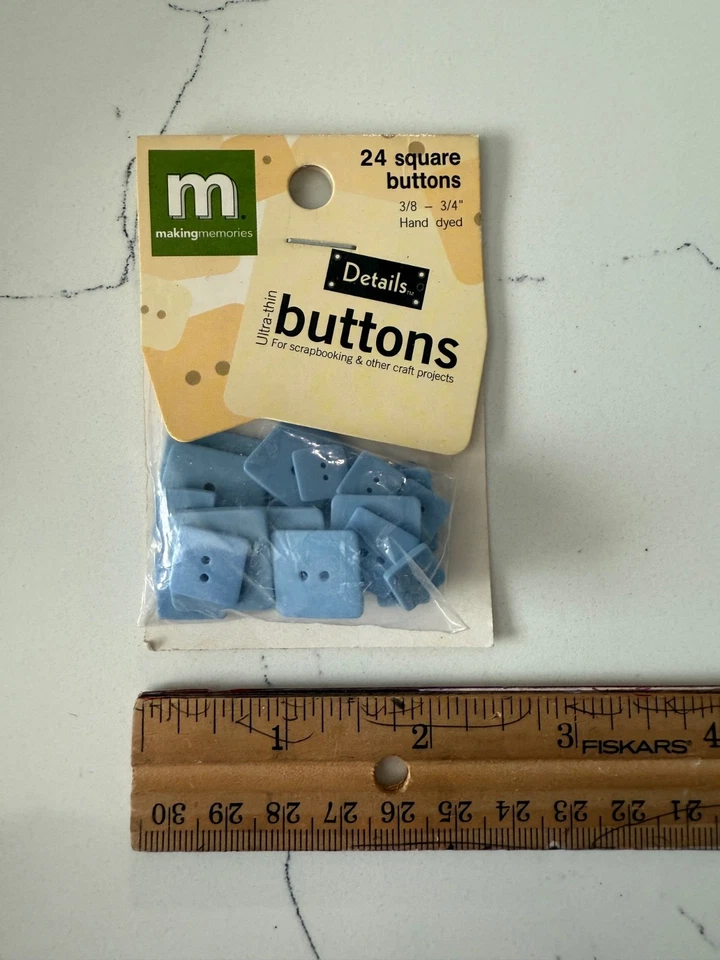 Making Memories 24 Square Ice Blue Ultra-Thin Buttons 3/8"- 3/4" Scrapbooking - Image 2 of 4
