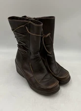 Spring Women's Brown Leather Moc Toe Lace-Up Ankle Bootie Size EUR 38