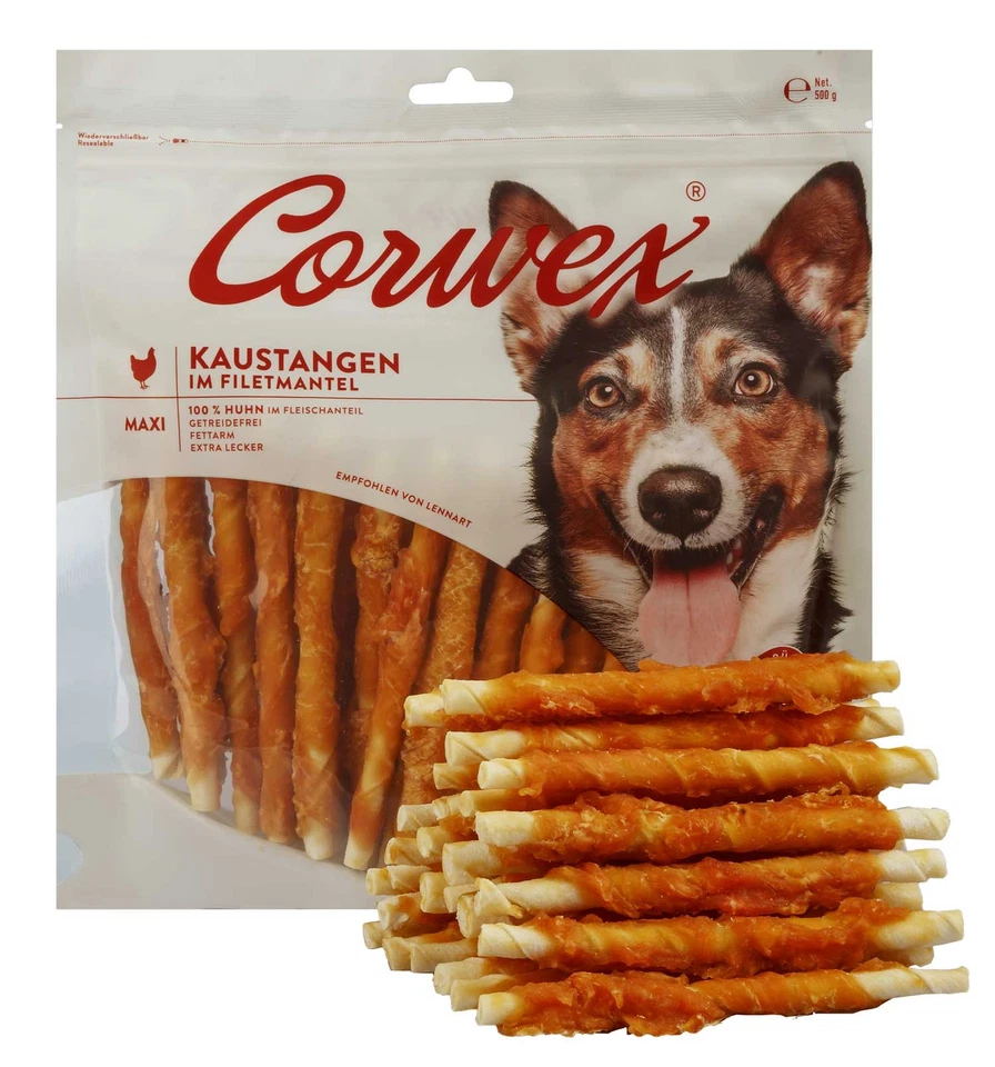 Corwex Kaustangen im Filetmantel Huhn 500g – Langanhaltender Kauspaß für Hunde