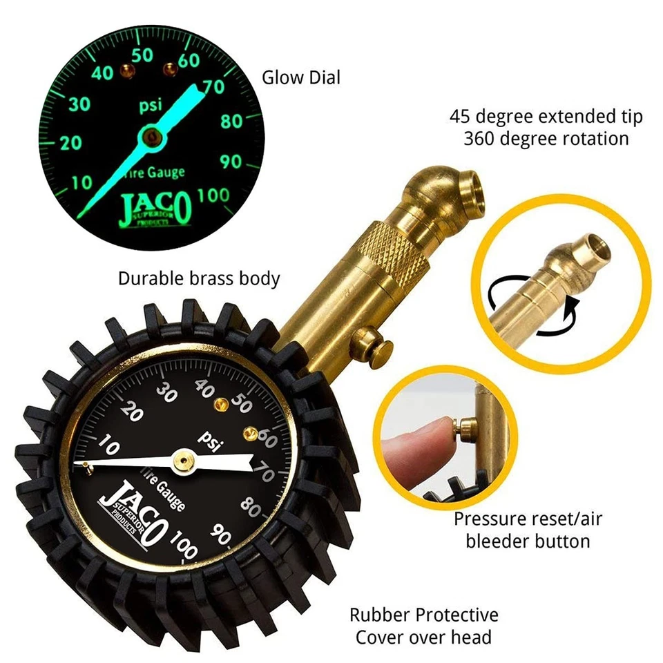 JACO Elite Tire Pressure Gauge 100 PSI Heavy Duty Accurate Dial Foto 2 de 4