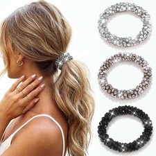 CAKURE Rhinestone Hair Tie Silver Scrunchie Sparkly Ponytail Holders Hair Access