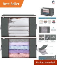 2 Pack Large Storage Bags Foldable Closet Organizer Clothes Bedding Grey