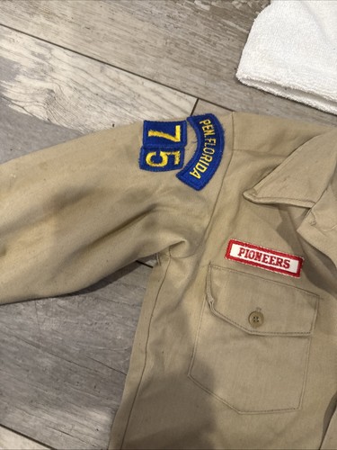 Vintage Florida Pioneers Royal Rangers Twill Shirt Uniform Boys 12 Patches - Picture 3 of 11