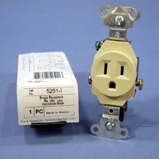 Pass & Seymour 5251-I Ivory 15A Single Receptacle Outlet 15A 125V Spec Grade