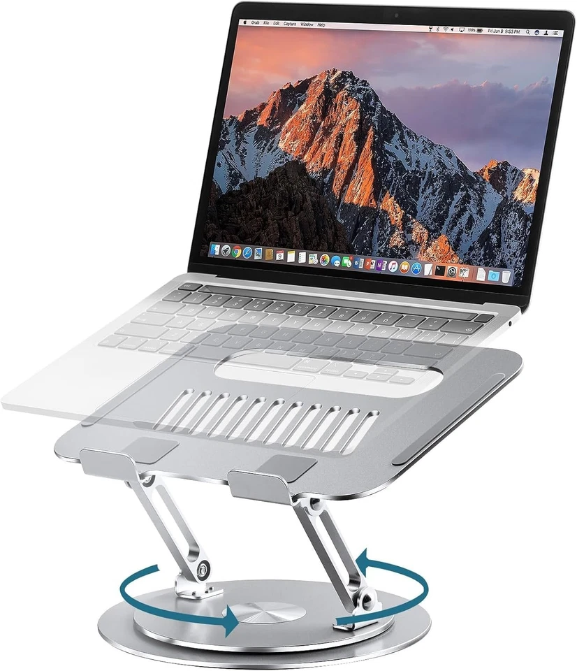 Foldable Laptop Stand: 360° Rotating Riser for 10-16 Inch Laptops, Silver - Image 3 of 4