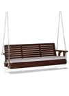 Vingli Porch Swing W/ Grey Cushions Adjustable Chains 5' Outdoor Wood Brown