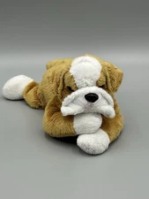 FAO Schwarz Bulldog Stuffed Animal Puppy Dog Laying Flat Plush 11”