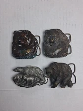 Lot Of 4 Vintage Bergamot Brass 1978 Grizzly Bear Salmon Belt Buckle Metal USA 