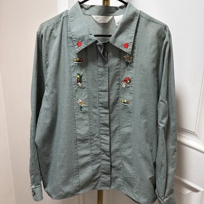 Stonybrook Blair Boutique Women s Button Up Blouse Sz 18 W/ Floral Embroidery