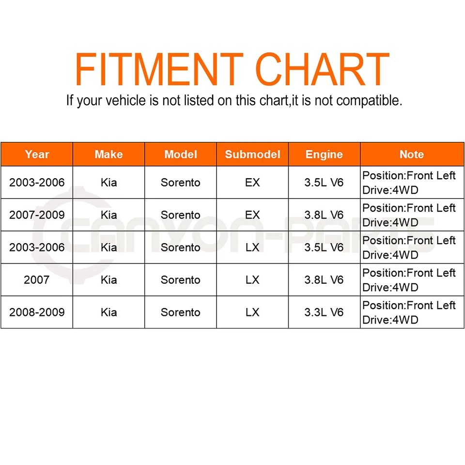 Conjunto de eje CV delantero izquierdo para Kia Sorento EX LX V6 2003-2009 6 cilindros 4x4 Foto 2 de 4