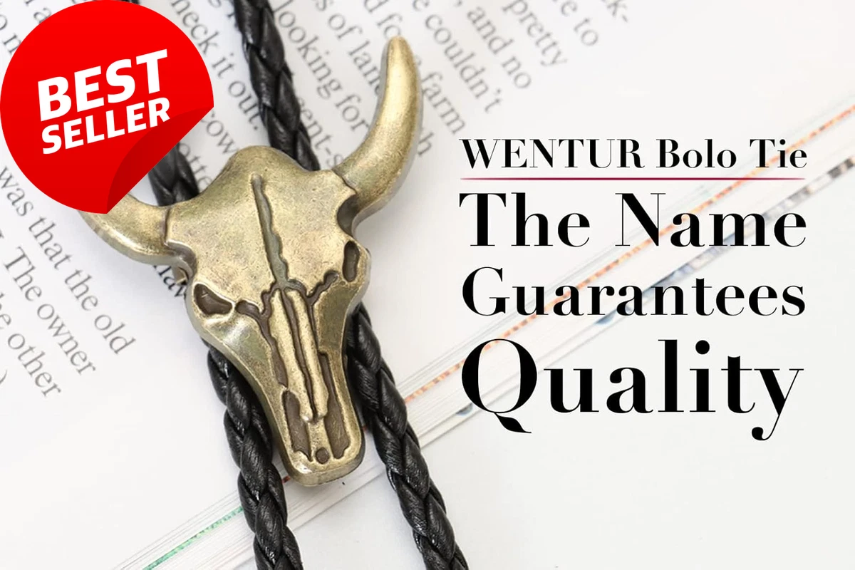 Western Vintage Bolo Tie for Men Cow Skull Design Black Leather Cowboy Necktie