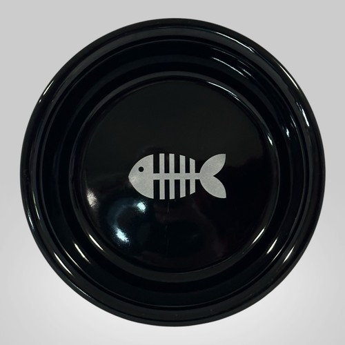 Signature Housewares Black Fish Bone Cat Bowl Stoneware Pet Dish 2008