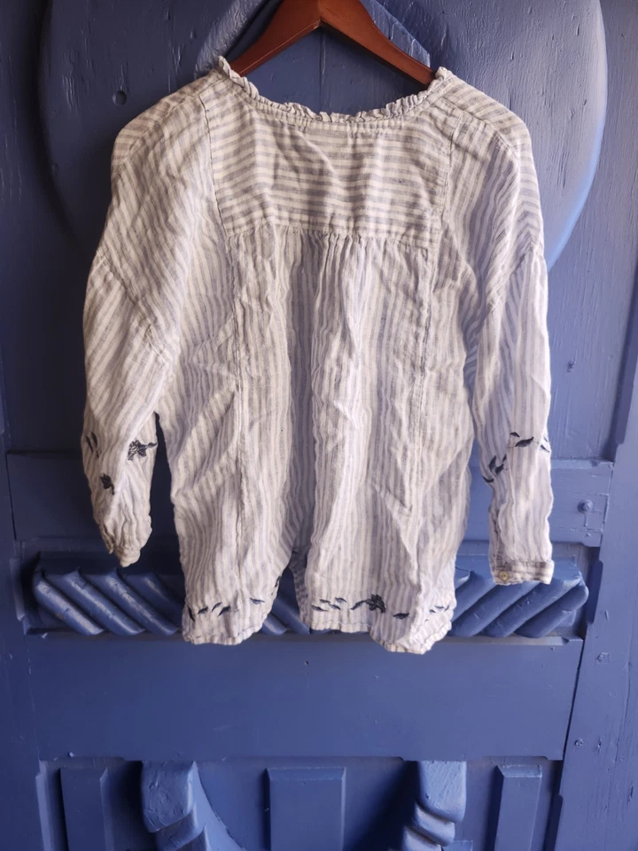 Blusa Top J.Jill Love Lino 100% Lino Para Mujer Talla Grande Azul Verde Manga 3/4 Foto 4 de 4