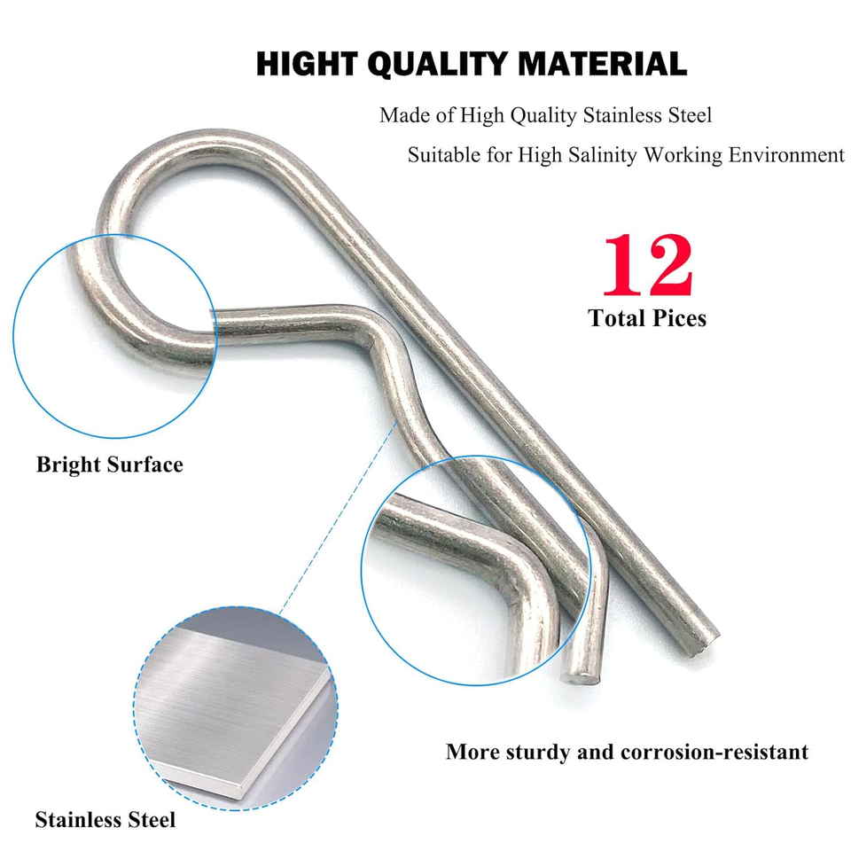 12 Pcs Heavy Duty Stainless Steel Cotter Pin R Clip Spring Retaining ...