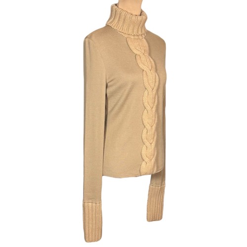 Auténtico Suéter CELINE 100% Cachemira Talla L Camel Cuello Alto Calce Ajustado Lujo - Imagen 4 de 9