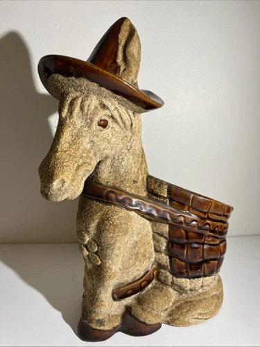 RARE Royal Haeger Planter Smiling Donkey Carrying A Basket Sand Finish Vintage