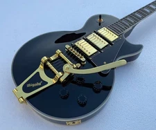 Custom Electric Guitar Bone Nut Glossy Black Finished Gold Tremolo Solid Body