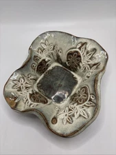 Art Pottery Floral Design, Unique Shape and Glaze