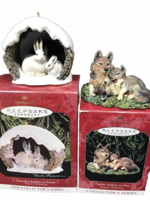 Hallmark Christmas Ornaments MAJESTIC WILDERNESS Snowshoe Rabbits Timber Wolves