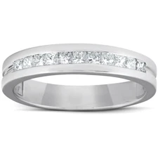 3/8ct Mens Princess Cut Diamond Polished Wedding Ring 14K White Gold