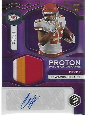 2020 Elements Proton 3 CLR Patch Auto Clyde Edwards-Helaire RC #ed 32/99
