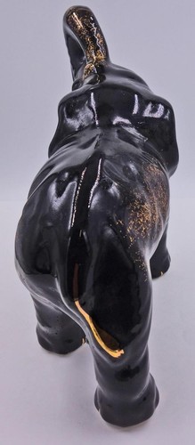 Elefant aus Keramik Blau mit Blattgold verziert Glück Figur - Bild 6 von 12
