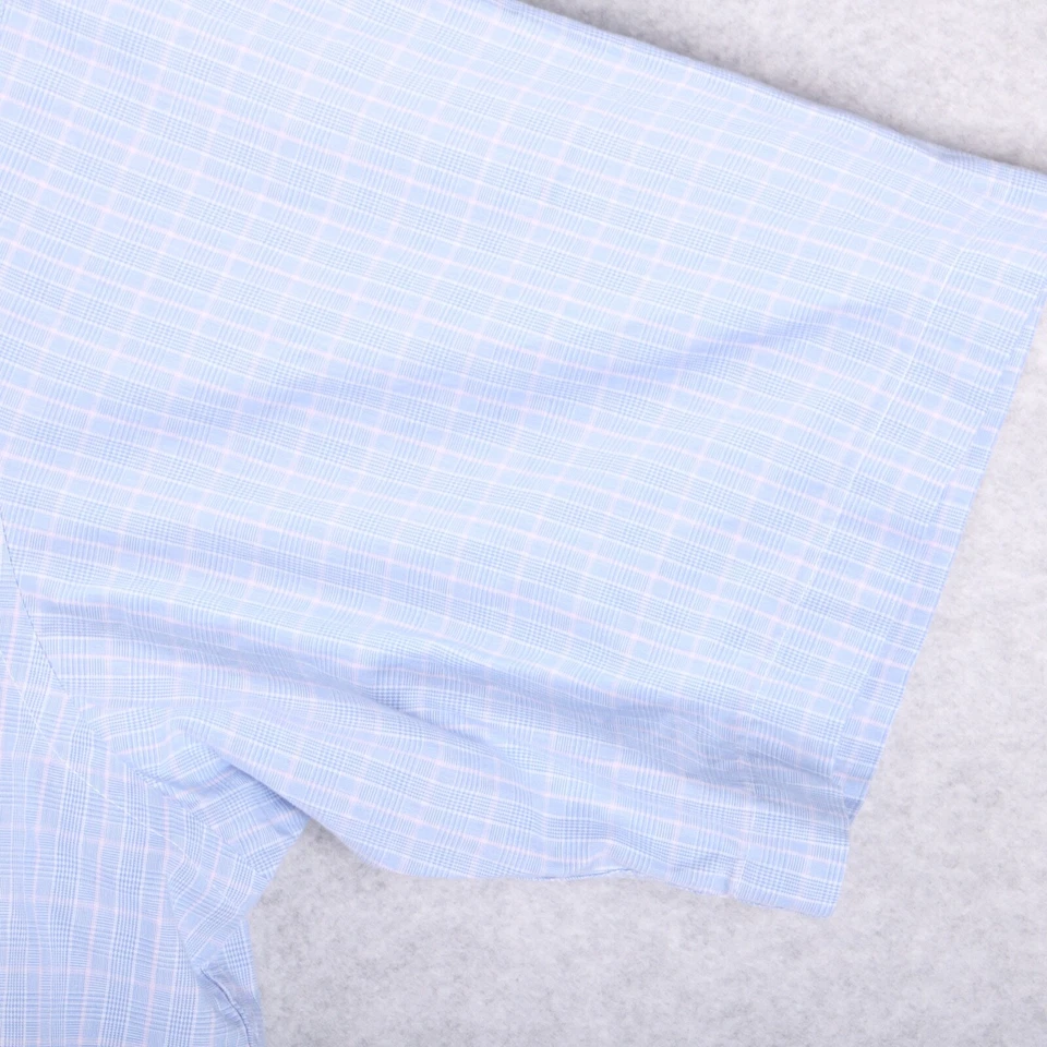 Club Room Regular Fit Blue Plaid East Care Short Sleeve Dress Shirt Men 16 - Image 4 of 4