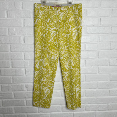 Etro Milano Cropped Pants Paisley Chartreuse Yellow Patterned