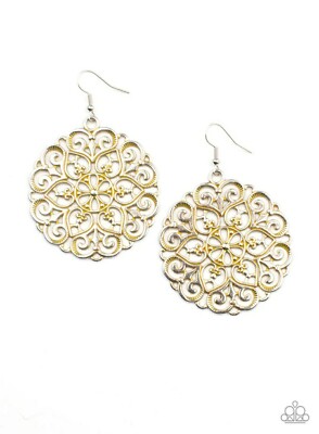 Paparazzi Accessories ''Mandala Effect'' Yellow Earrings. Silver tone fish hooks.