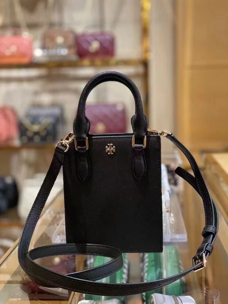 New Tory Burch Emerson Black Mini Shopper Tote Crossbody Purse Bag 82768
