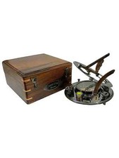 Brass 5" Large Sundial Compass in Wooden Box, Top Grade Calibrated Vintage Gift