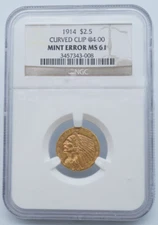 1914 Indian Head $2.50 Quarter Eagle Gold PCGS MS61 Mint Error Clip - U831
