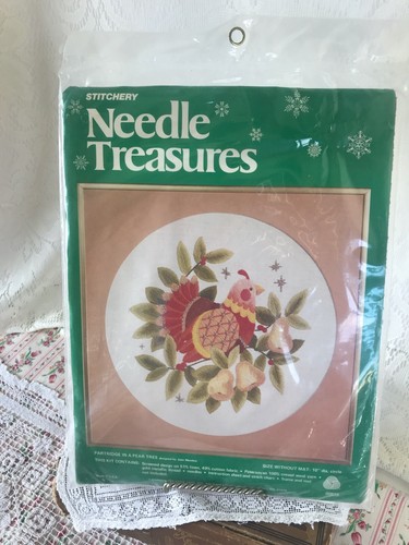 Vintage Weihnachten Rebhuhn im Birnbaum Crewel Bausatz ungeöffnete Heftmaschine