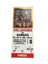 1995 Oklahoma Sooners Kansas Jayhawks Football Ticket Stub OU 10/21/1995