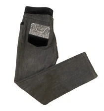 VALENTINO Womens Black Gray Jean Velvet Trim Rhinestone Embellishments Size 10