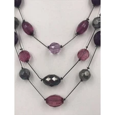 NY & CO floating bead illusion necklaces multi strand 18" Purple Gun Metal